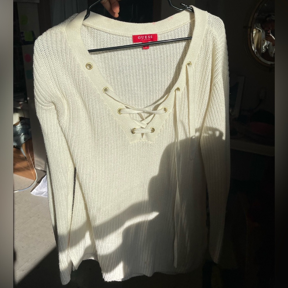 Guess Women’s Lace-up V-neck Sweater